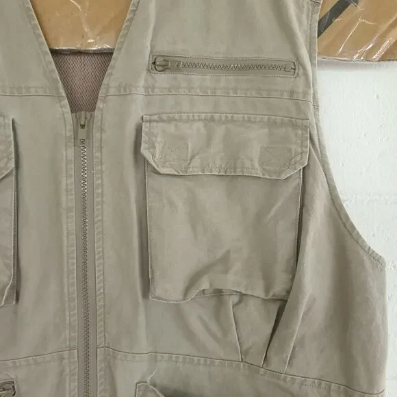 LL Bean Vintage Fishing Field Vest Men's LG Khaki Photography Hunting Back Pouch